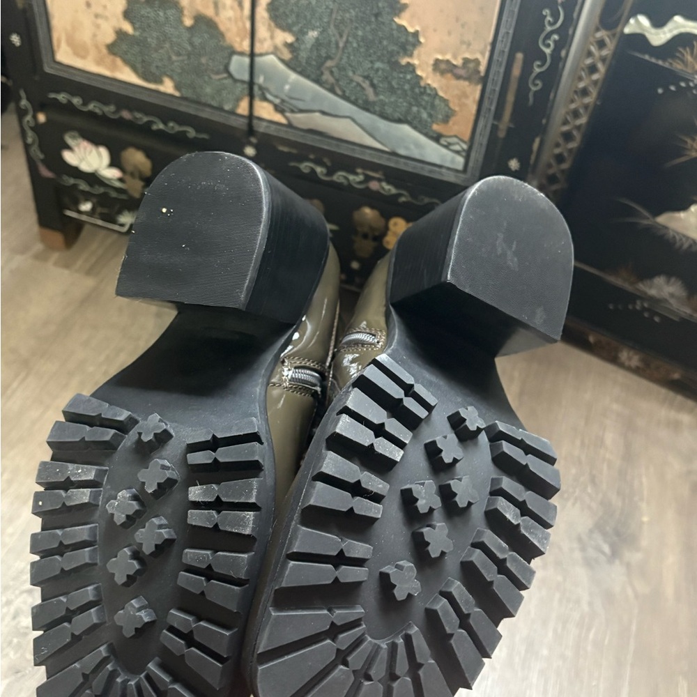 Olive Green Sabine Chelsea Moto Patent Leather Boots - Picture 7 of 10